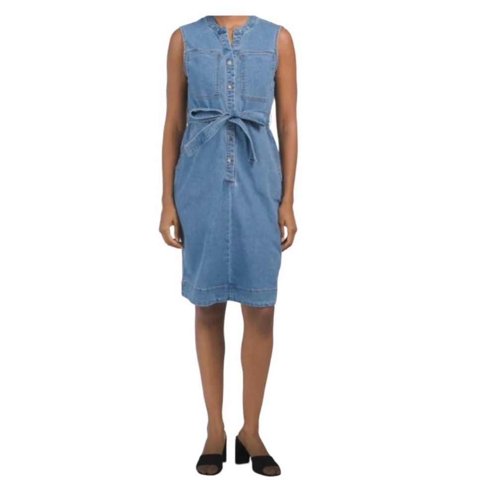 Nanette Lepore Light Wash Sleeveless Denim Dress with Belt Size Small